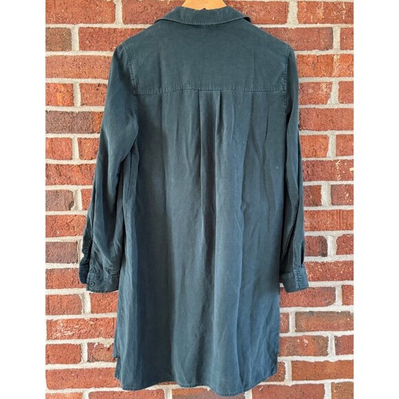 Bella Dahl Tencel Tunic Shirtdress Small Hunter Green Long Sleeve Roll Tab Soft - Picture 6 of 6